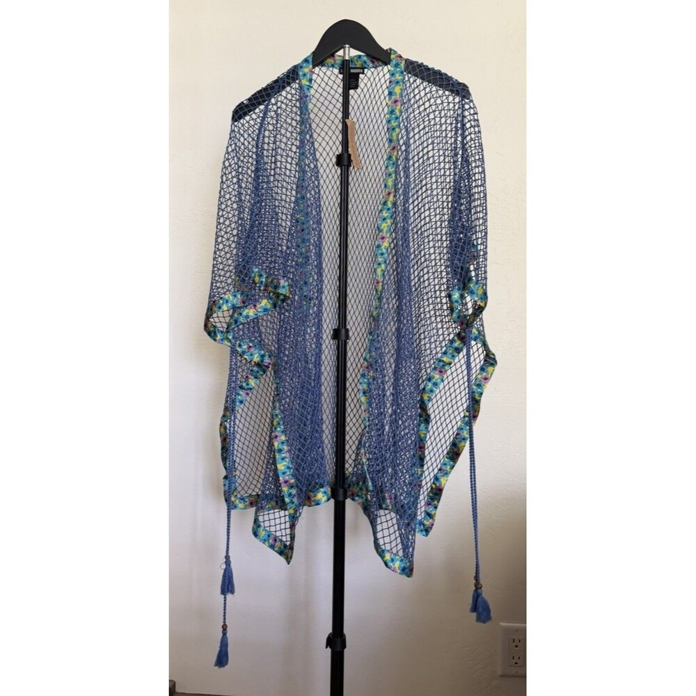 Steve Madden Swim Cover Kimono Top Mesh Weave Net Beach Vacation OS NWT